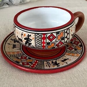 Peruvian cup and saucer. Inca Pottery